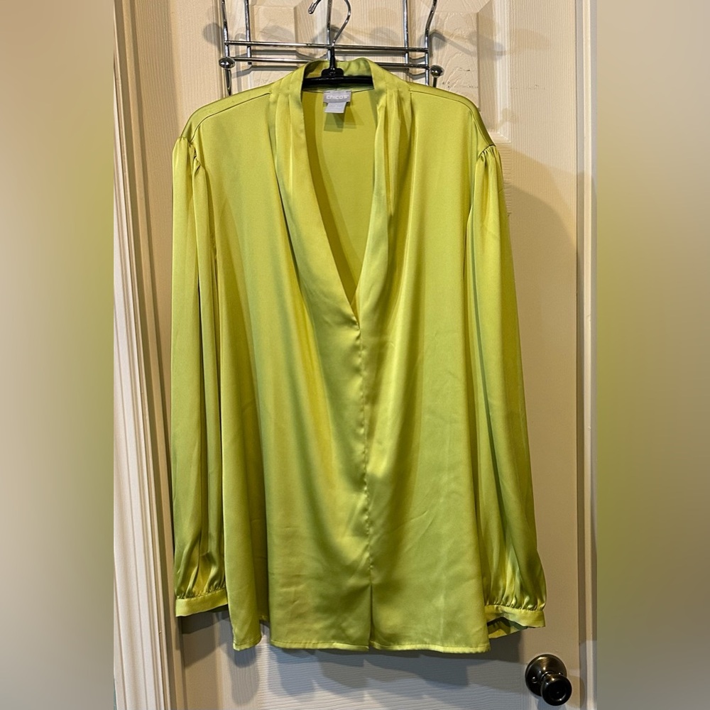 Chico’s lime green blouse, size 3.  Like new!